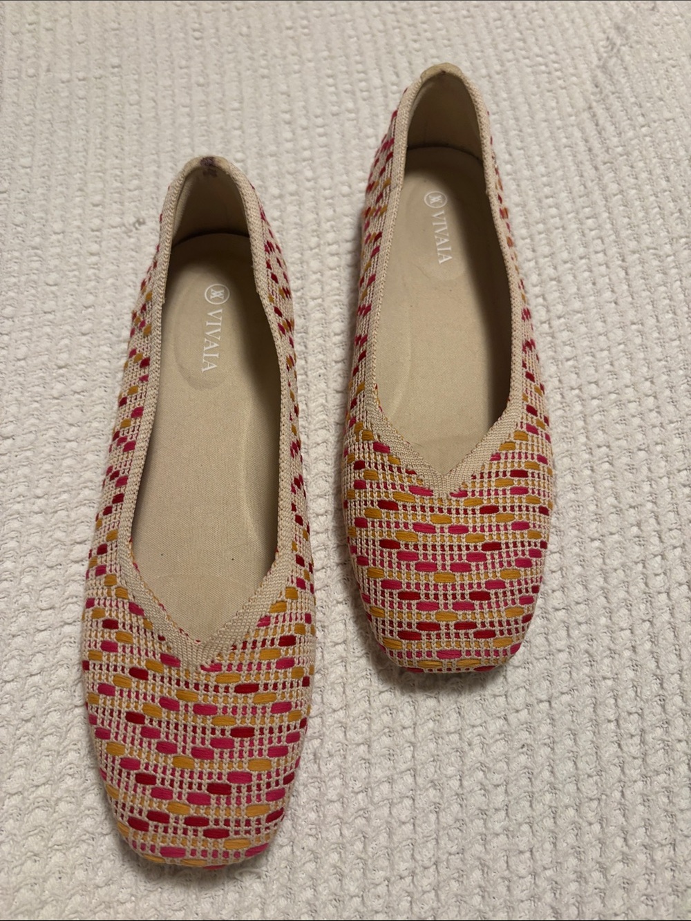 VIVAIA Margot Square-Toe V-Cut Flats 
pink  EU 39 Sustainable Knit Ballet Shoes